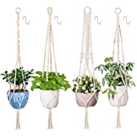 Xddias 4Pcs Colgante de Plantas Maceta Cuerda de Algodón Titular- 105cm Tejido Manual Cuerda para macetas con 4 Ganchos…